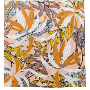 Colourful tropical leaves, beige background patter shower curtain