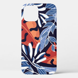 Colourful Tropical Leaves Blue Background iPhone 12 Case