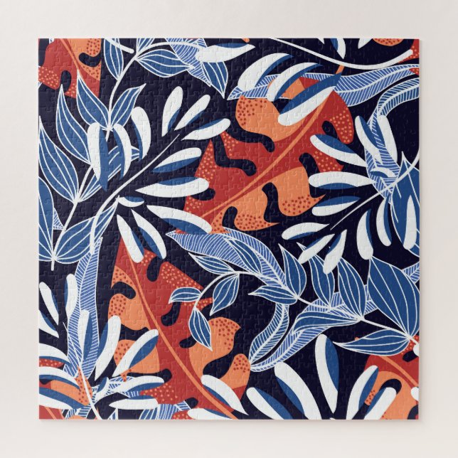 Colourful Tropical Leaves Blue Background Jigsaw Puzzle (Vertical)