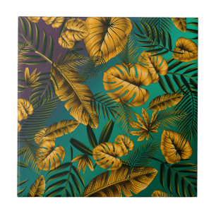 Colourful Tropical Leaves Ceramic Tile
