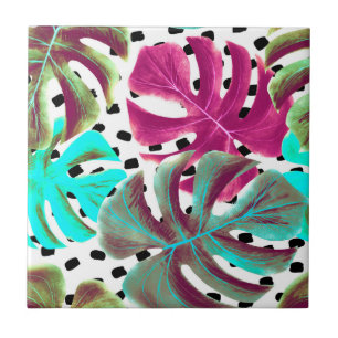 Colourful Tropical Leaves Ceramic Tile