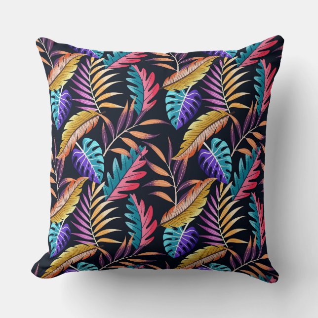 Colourful Tropical Leaves Cushion (Front)