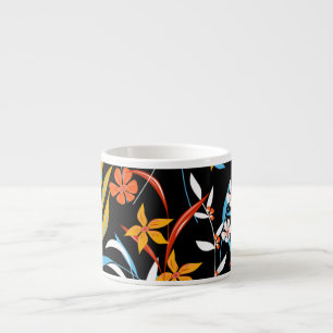 Colourful tropical leaves: dark background pattern espresso cup