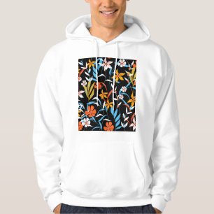 Colourful tropical leaves: dark background pattern hoodie