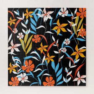 Colourful tropical leaves: dark background pattern jigsaw puzzle