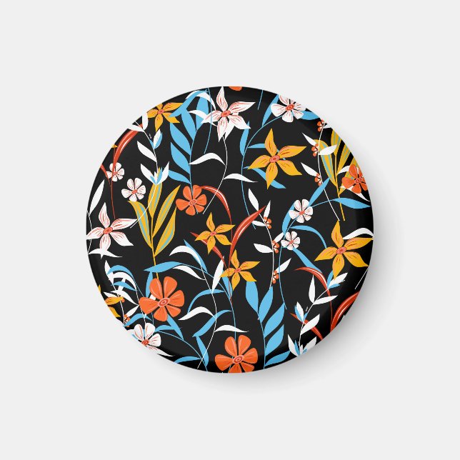 Colourful tropical leaves: dark background pattern magnet (Front)