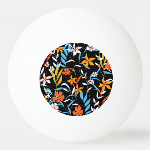 Colourful tropical leaves: dark background pattern ping pong ball