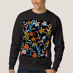 Colourful tropical leaves: dark background pattern sweatshirt