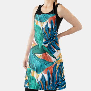 Colourful tropical leaves, exotic pattern design, apron