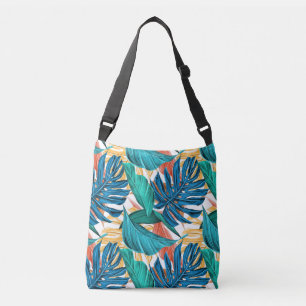 Colourful tropical leaves, exotic pattern design, crossbody bag