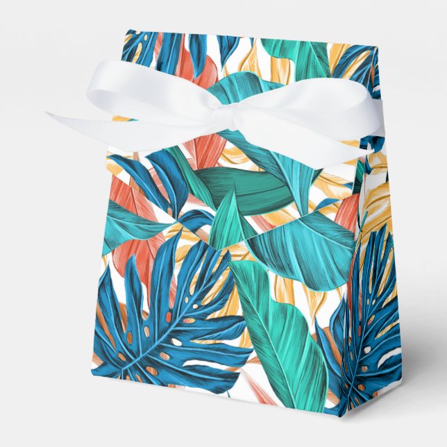 Colourful tropical leaves, exotic pattern design, favour box (Front Side)