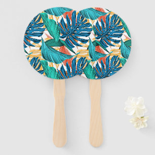 Colourful tropical leaves, exotic pattern design, hand fan