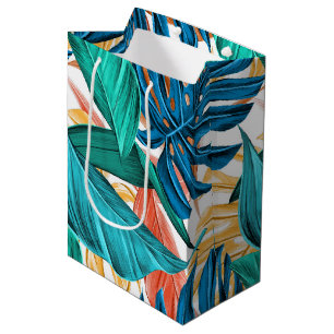 Colourful tropical leaves, exotic pattern design, medium gift bag