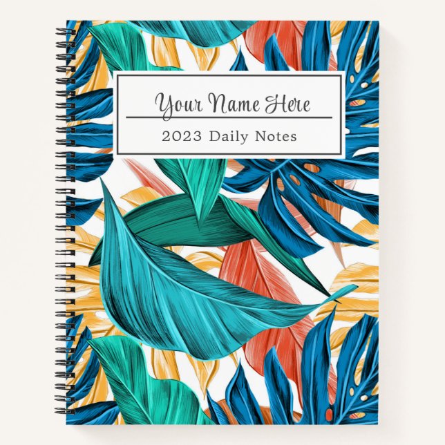 Colourful tropical leaves, exotic pattern design,  notebook (Front)