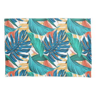 Colourful tropical leaves, exotic pattern design, pillowcase