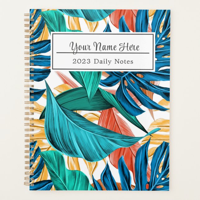 Colourful tropical leaves, exotic pattern design,  planner (Front)