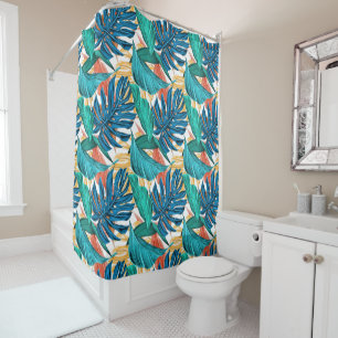 Colourful tropical leaves, exotic pattern design, shower curtain
