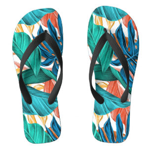 Colourful tropical leaves, exotic pattern design, thongs