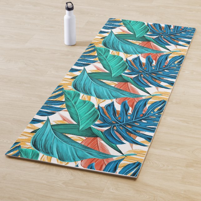 Colourful tropical leaves, exotic pattern design, yoga mat (In Situ)
