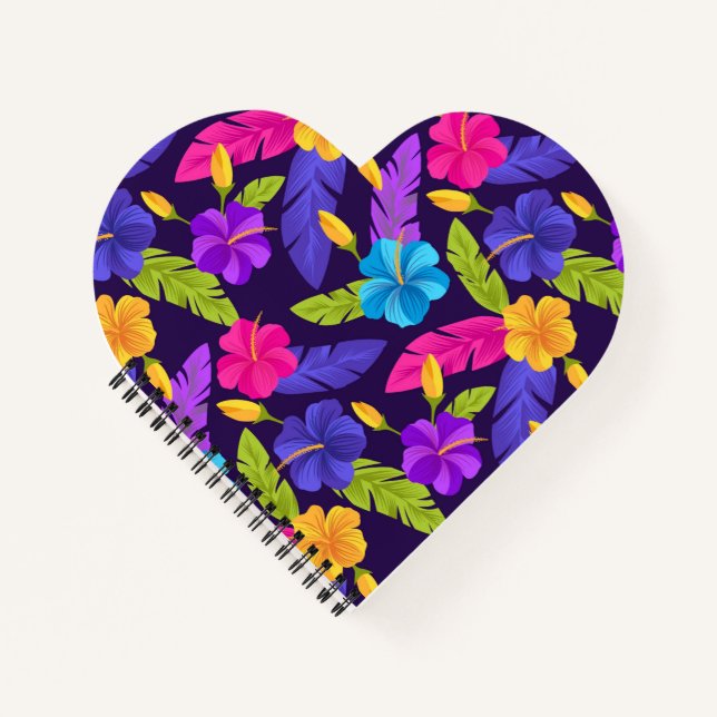 Colourful Tropical Leaves Flowers Pattern Notebook (Front)
