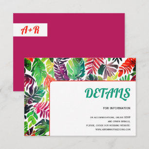 Colourful tropical leaves, frame maximalist weddin enclosure card