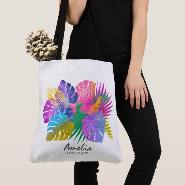 Colourful Tropical Leaves ID575 Tote Bag (Close Up)