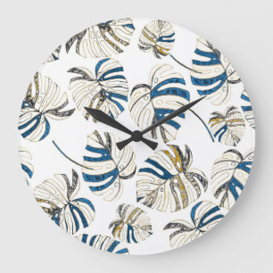 Colourful tropical leaves, modern pattern. large clock
