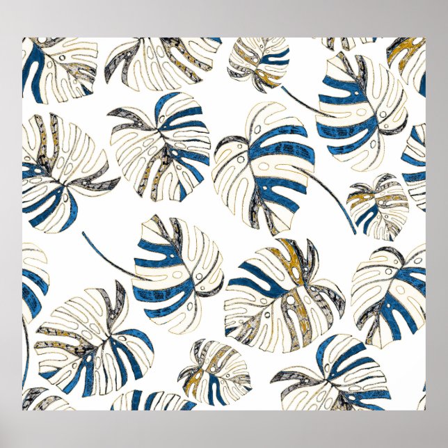 Colourful tropical leaves, modern pattern. poster (Front)