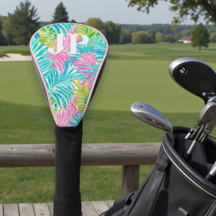 Colourful Tropical Leaves Monogram Golf Gift Head Cover