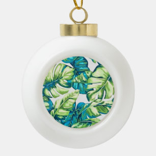 Colourful Tropical Leaves Of Banana and Monstera Ceramic Ball Christmas Ornament