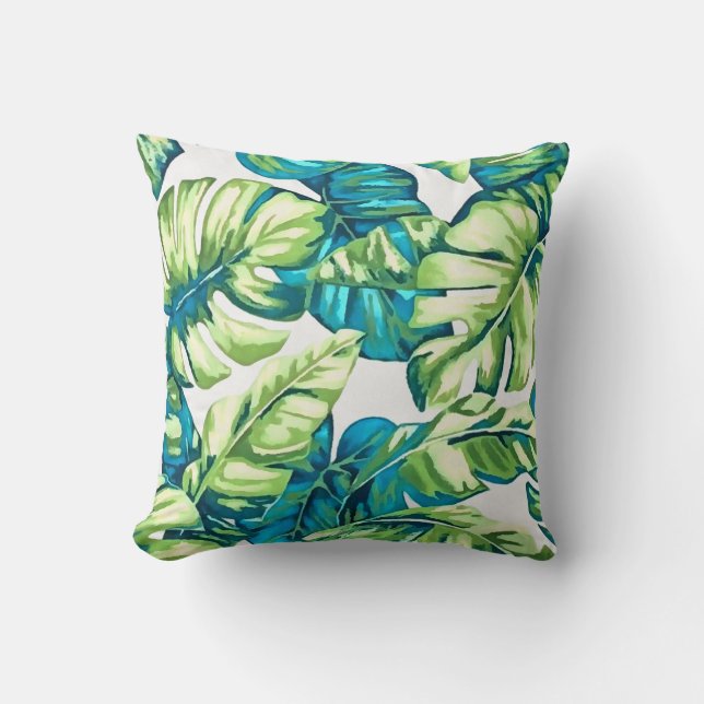 Colourful Tropical Leaves Of Banana and Monstera Cushion (Front)