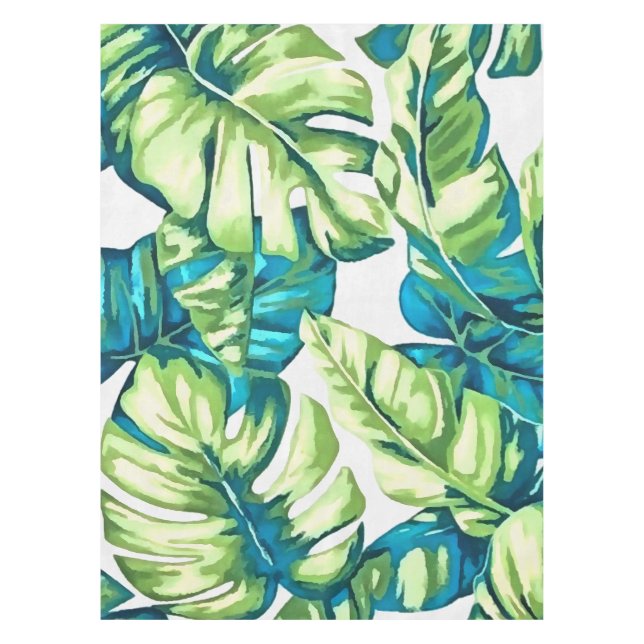 Colourful Tropical Leaves Of Banana and Monstera Tablecloth (Front)