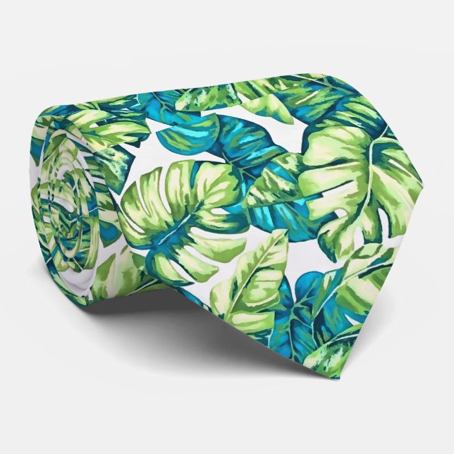 Colourful Tropical Leaves Of Banana and Monstera Tie (Rolled)