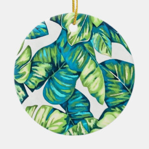 Colourful Tropical Leaves Of Monstera and Banana Ceramic Ornament