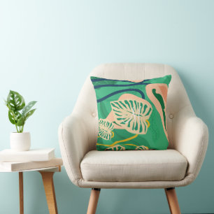 Colourful Tropical Leaves on Green Cushion