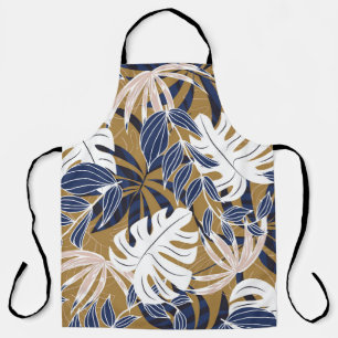 Colourful Tropical Leaves Orange Background Apron