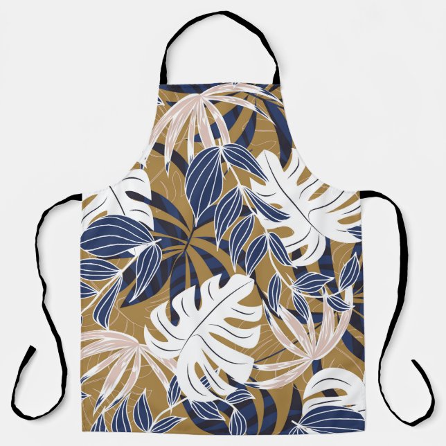 Colourful Tropical Leaves Orange Background Apron (Front)
