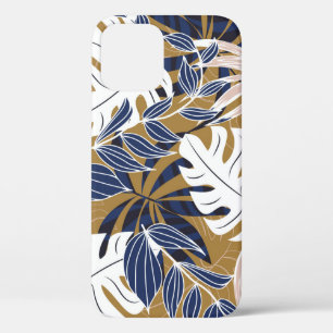 Colourful Tropical Leaves Orange Background iPhone 12 Case