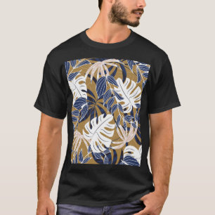 Colourful Tropical Leaves Orange Background T-Shirt
