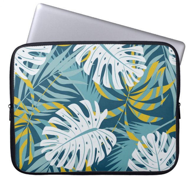 Colourful tropical leaves, original abstract patte laptop sleeve (Front)