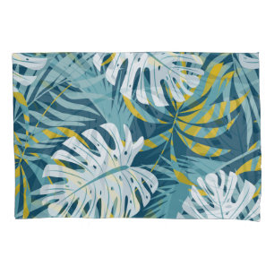 Colourful tropical leaves, original abstract patte pillowcase