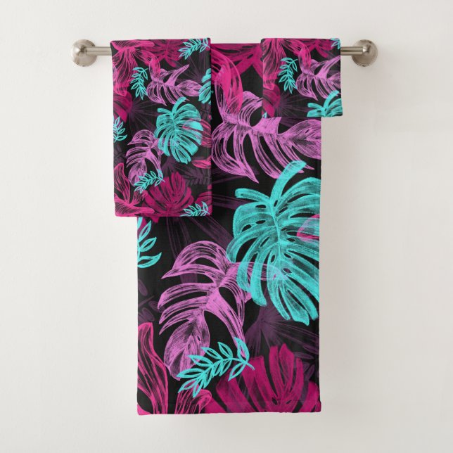 Colourful Tropical Leaves Pattern Bath Towel Set (Insitu)