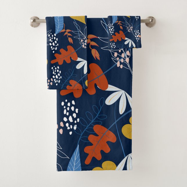 Colourful tropical leaves pattern bath towel set (Insitu)