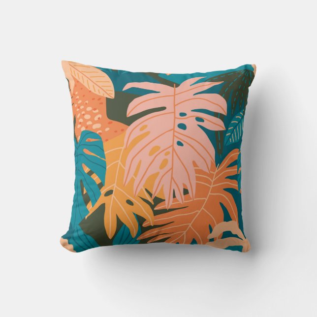 Colourful tropical leaves pattern cushion (Front)