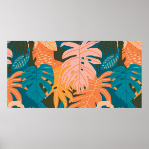 Colourful tropical leaves pattern poster