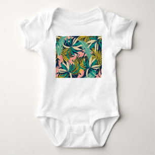 Colourful tropical leaves: summer pattern. baby bodysuit