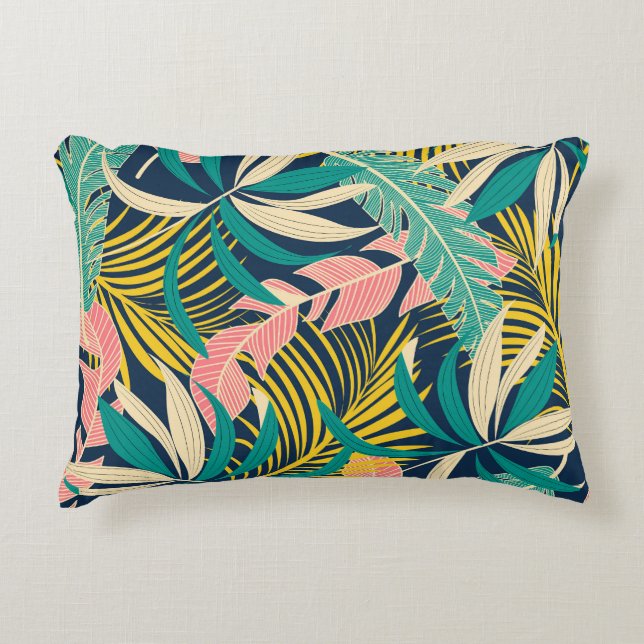 Colourful tropical leaves: summer pattern. decorative cushion (Front)