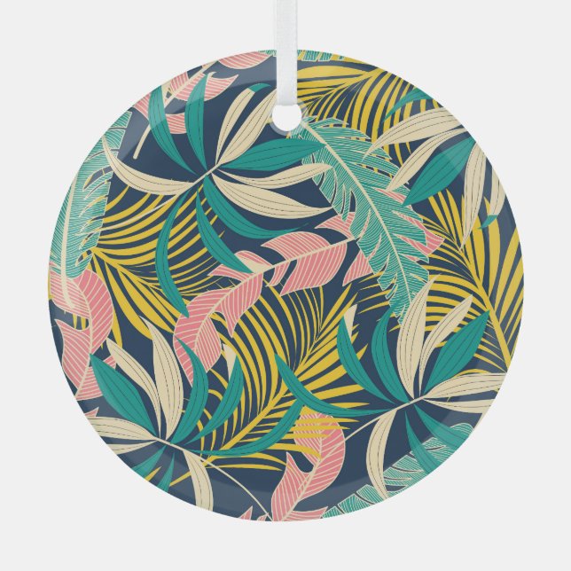Colourful tropical leaves: summer pattern. glass tree decoration (Front)