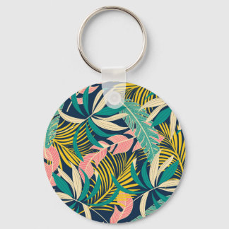 Colourful tropical leaves: summer pattern. key ring