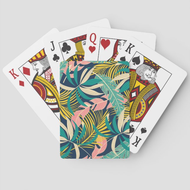 Colourful tropical leaves: summer pattern. playing cards (Back)